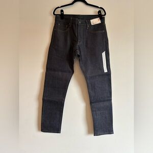 NWT Uniqlo jeans mens size 33x32 (ALTERED) slim straight denim dark wash blue